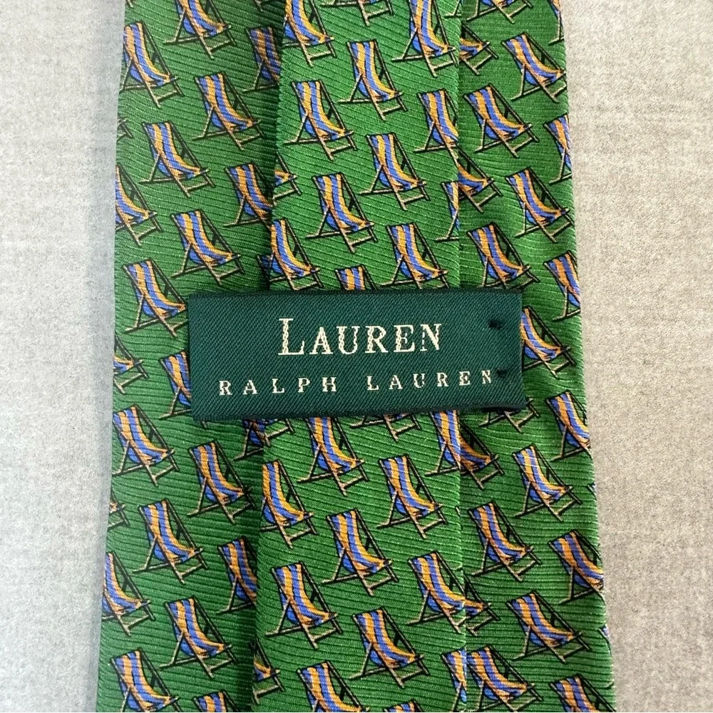 Ralph Lauren “Beach Chairs” Green & Orange Silk Tie
